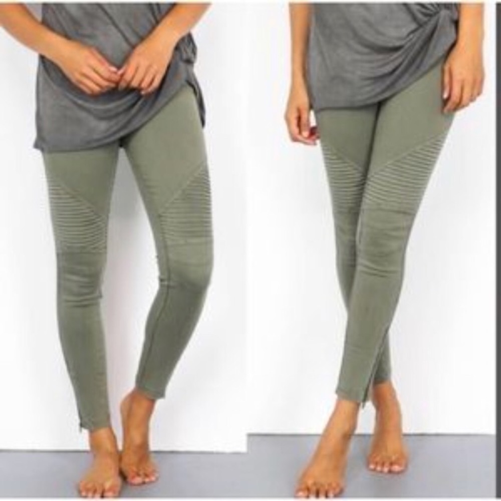 Olive Green Moto Leggings